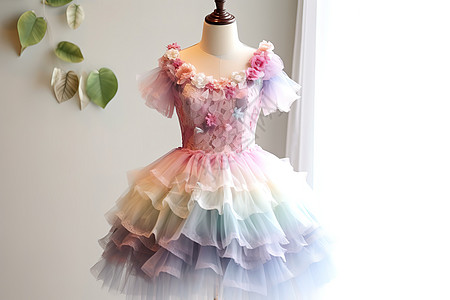 童装设计彩虹网纱裙背景图片