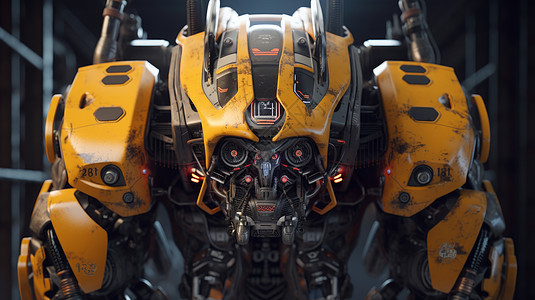 科幻颓废黄色金属质感变形机器人图片