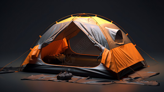橙色拼色高质感露营帐篷图片