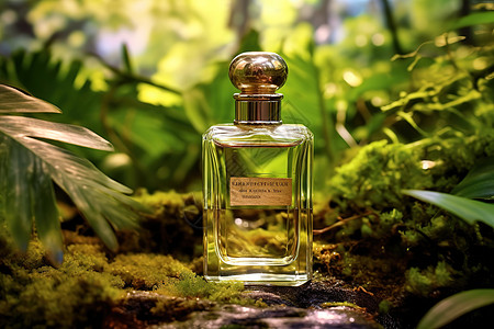 热带森林植被背景香水瓶玻璃瓶图片