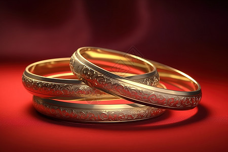婚庆黄金手镯红色背景图片