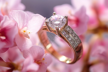 樱花氛围钻石戒指图片