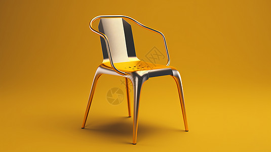 黄色背景金属质感椅子图片