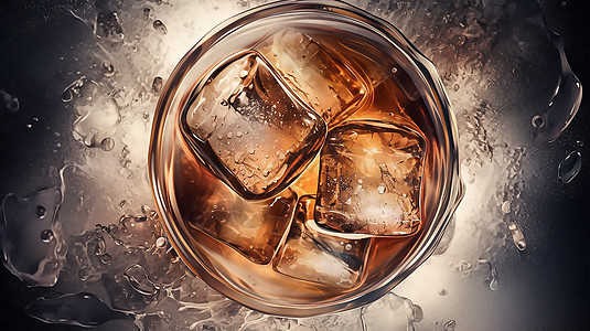 饮品设计装满冰块的威士忌插画