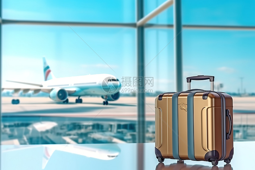 旅游出行机场里的行李箱拉杆箱图片