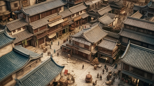 中国古风建筑城市街道鸟瞰图图片