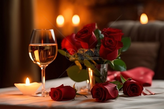 晚餐蜡烛浪漫玫瑰花图片