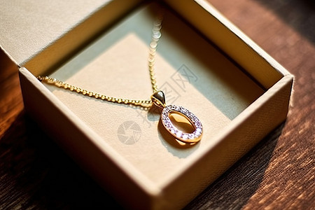 礼物盒中的项链钻石项链背景图片