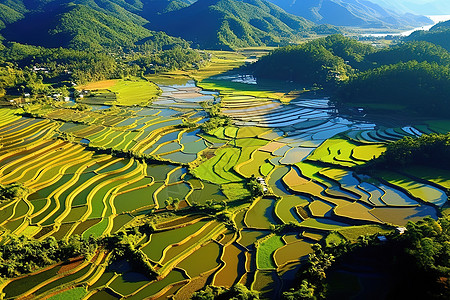 晴朗天气初夏田野稻田背景图片