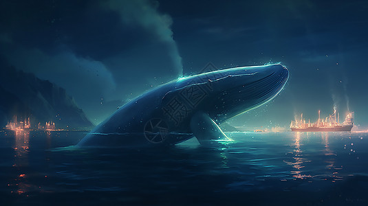 梦幻鲸鱼跃出海面图片