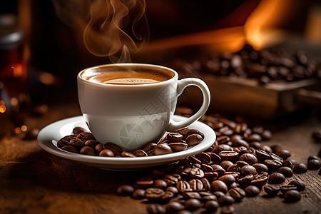 温暖热腾腾的咖啡飘香图片