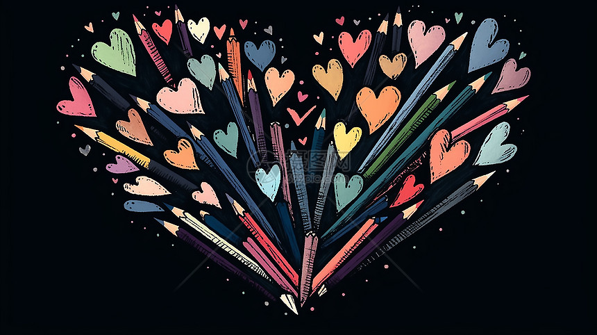 一束美丽的铅笔心形彩虹颜色艺术壁纸图片