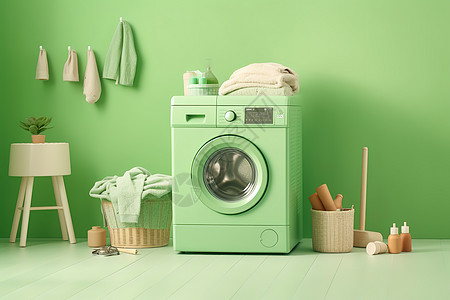 浅绿色极简主义滚筒洗衣机背景图片