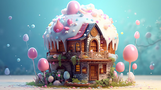可爱的冰淇淋房子背景图片