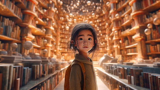 小女孩在观察书屋图片