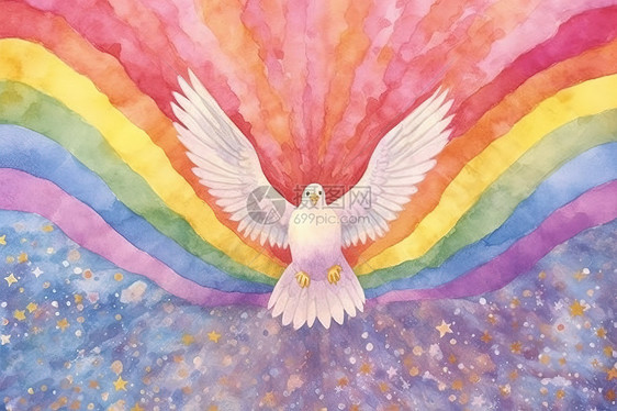 梦幻彩虹和平鸽子图片