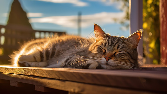 沐浴在阳光下的猫咪高清图片