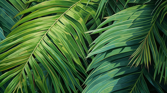 平铺椰子叶绿叶图片