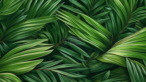 唯美绿色椰子叶平铺图片