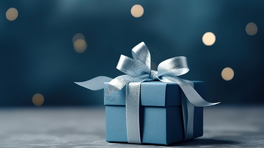 蓝色礼盒一个蓝色蝴蝶结的礼品盒插画