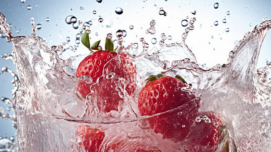 落在水中的草莓溅起水花图片