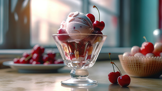 一杯冰淇淋，美味的冰淇淋球高清图片