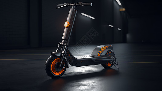 黑色小轮胎橙色装饰电动滑板车图片