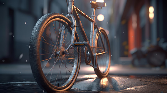 复古金属自行车模型前轮特写图片