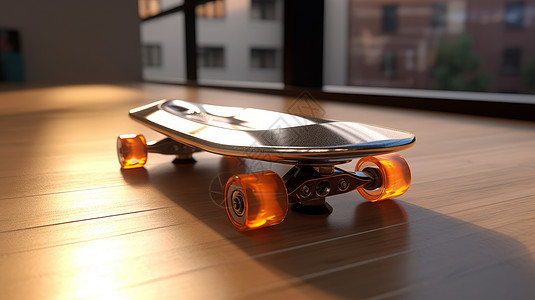 放在地板上的滑板车发光的轮子图片