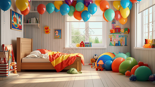 气球布置六一节布置的房间彩色气球插画