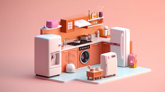 3D现代厨房设计模型图片