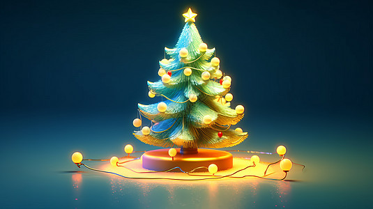 亮着灯卡通圣诞树立体图片