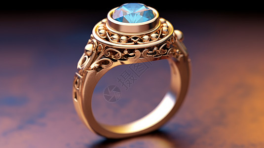 蓝色大宝石精致戒指图片