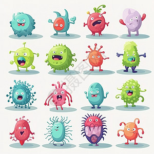 可爱的细菌病毒细菌载体卡通图标图片