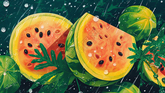 在雨中的卡通西瓜图片