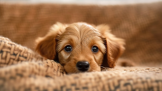 躺在毯子上可爱小狗背景图片