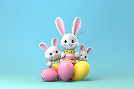 可爱小兔气球礼物蓝色背景儿童节图片