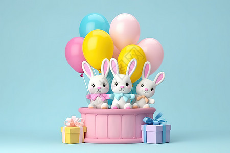 可爱小兔气球礼物背景儿童节图片