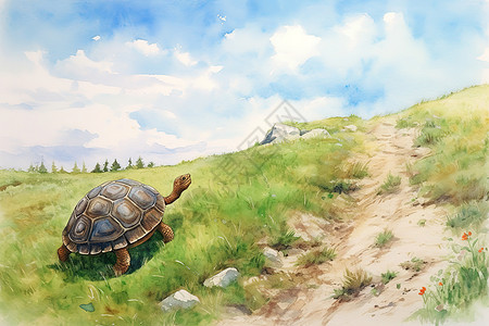 龟兔赛跑儿童书籍插图背景图片