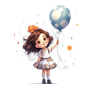 一个可爱的小女孩拿着气球插画图片