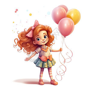一个可爱的小女孩拿着气球插画图片