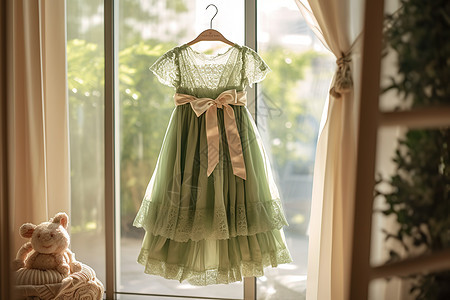 嫩绿色儿童六一小礼服裙图片