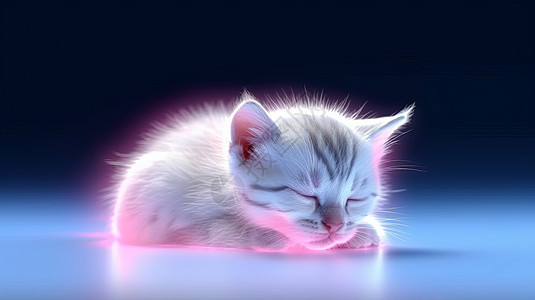 可爱的白色小花猫在趴着睡觉图片