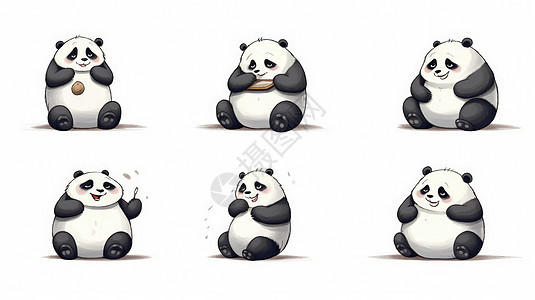 可爱的卡通熊猫六种动作图片