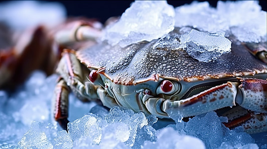 冰块上的生鲜螃蟹图片