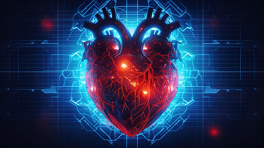 人类心脏数字网络技术创意概念图图片