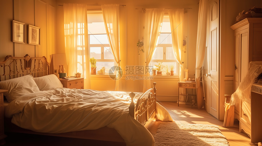 阳光洒进卧室图片