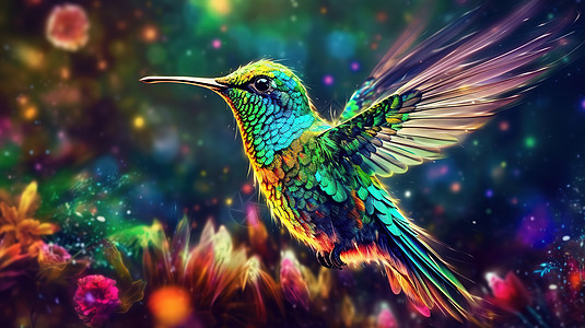 彩虹色彩精灵蜂鸟背景图片