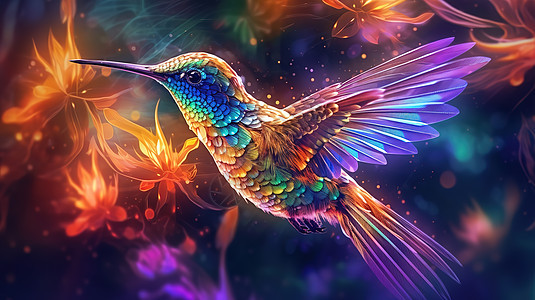 3D彩色蜂鸟插图图片