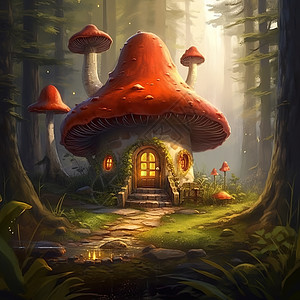 树林深处的蘑菇房场景图片